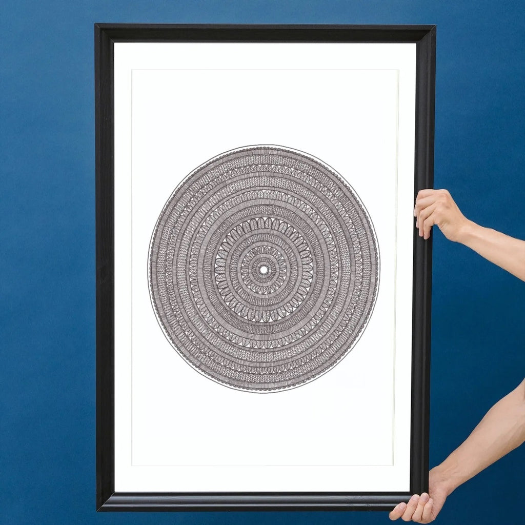 Midnight Black A2 Focus Mandala (Original Art)